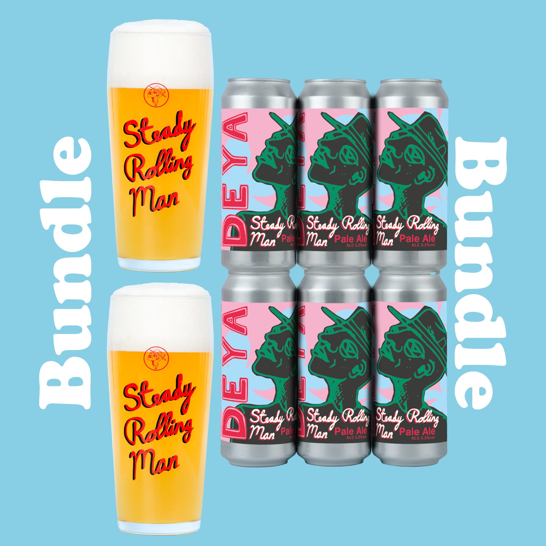 6 PACK & STEADY PINT GLASSES BUNDLE - STEADY ROLLING MAN - 5.2% - PALE ALE
