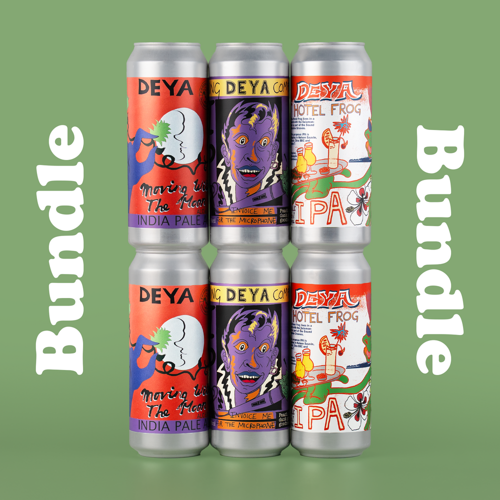 2 x 500ml Can of DEYA Hotel Frog IPA 2 x 500ml Can of DEYA Invoice Me For The Microphone IPA 2 x 500ml Can of Moving With The Moon 