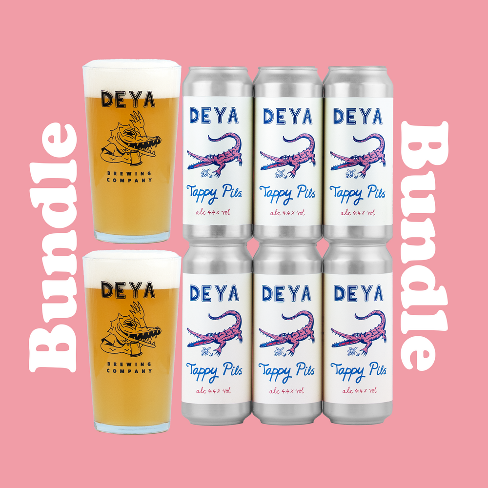 6 PACK & PINT GLASSES BUNDLE - TAPPY PILS - 4.4% - LAGER