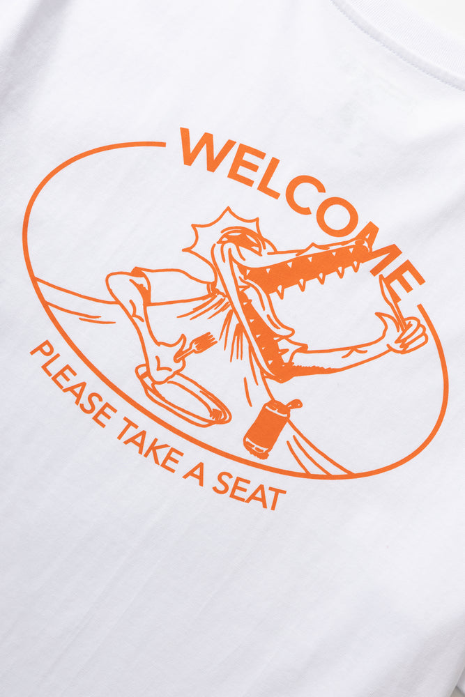 DEYA x Service Works Welcome Tee - White - Back Design Close Up