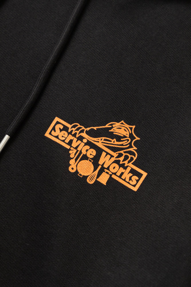 DEYA x Service Works Love Is Hoodie - Black - Front Design Close Up
