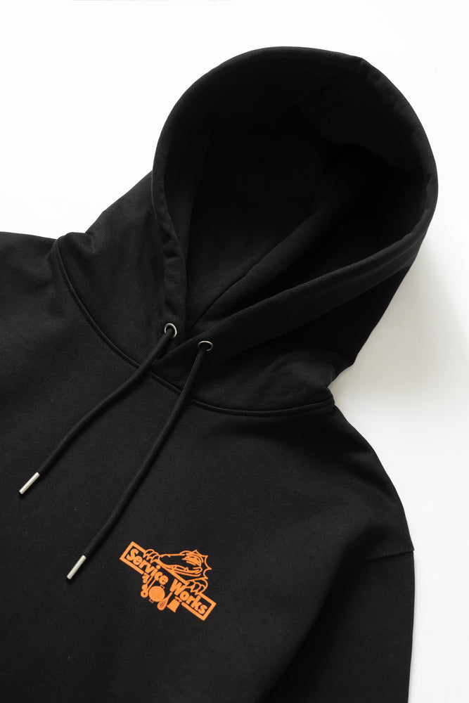DEYA x Service Works Love Is Hoodie - Black - front Close Up
