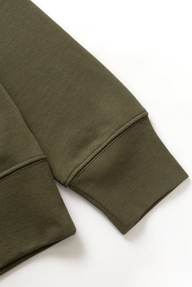 DEYA x Service Works Love Is Hoodie - Olive - Sleeve Close Up