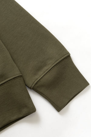 DEYA x Service Works Love Is Hoodie - Olive - Sleeve Close Up