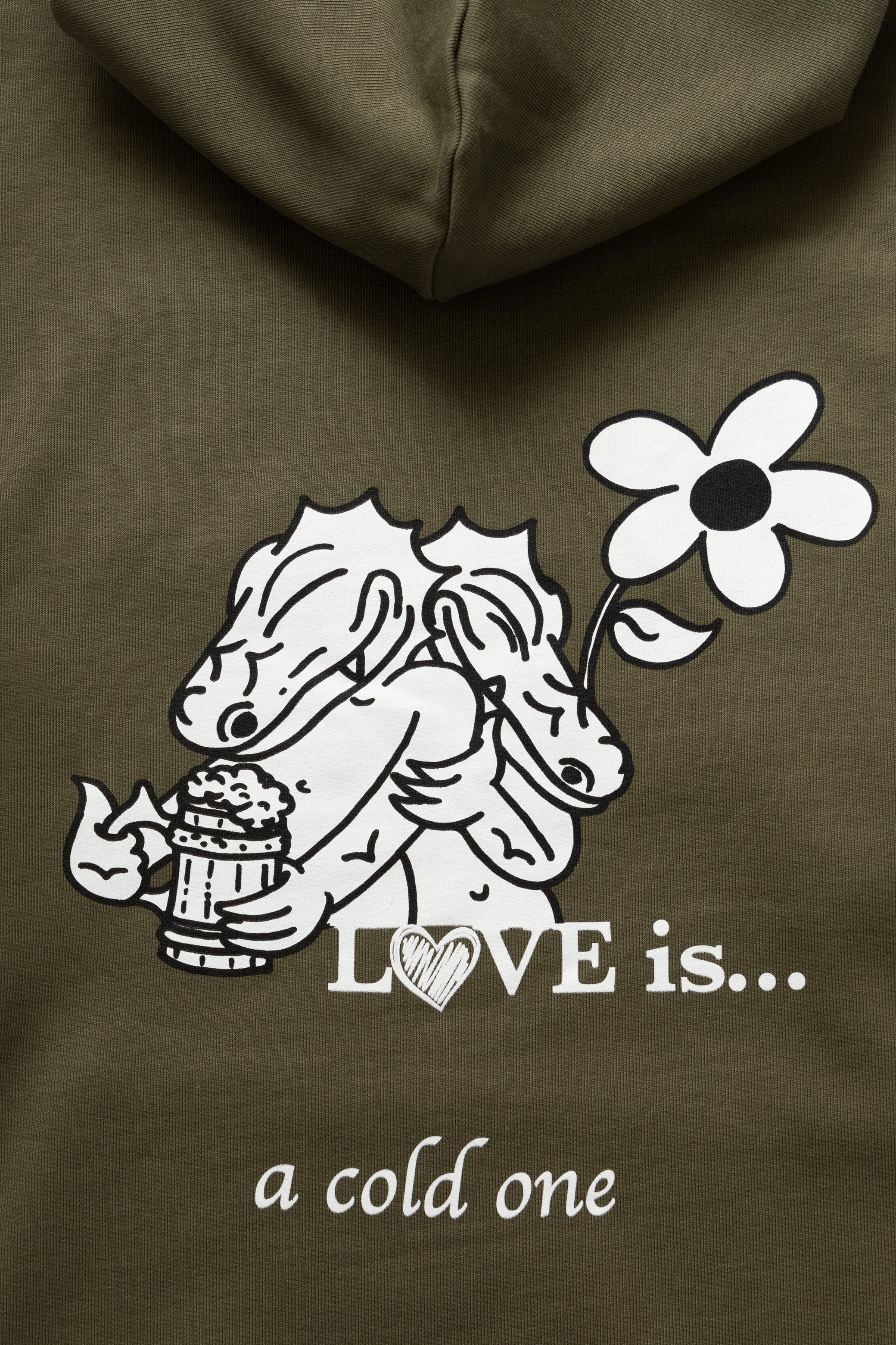 DEYA x Service Works Love Is Hoodie - Olive - Design Close Up