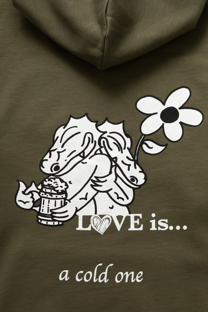 DEYA x Service Works Love Is Hoodie - Olive - Design Close Up