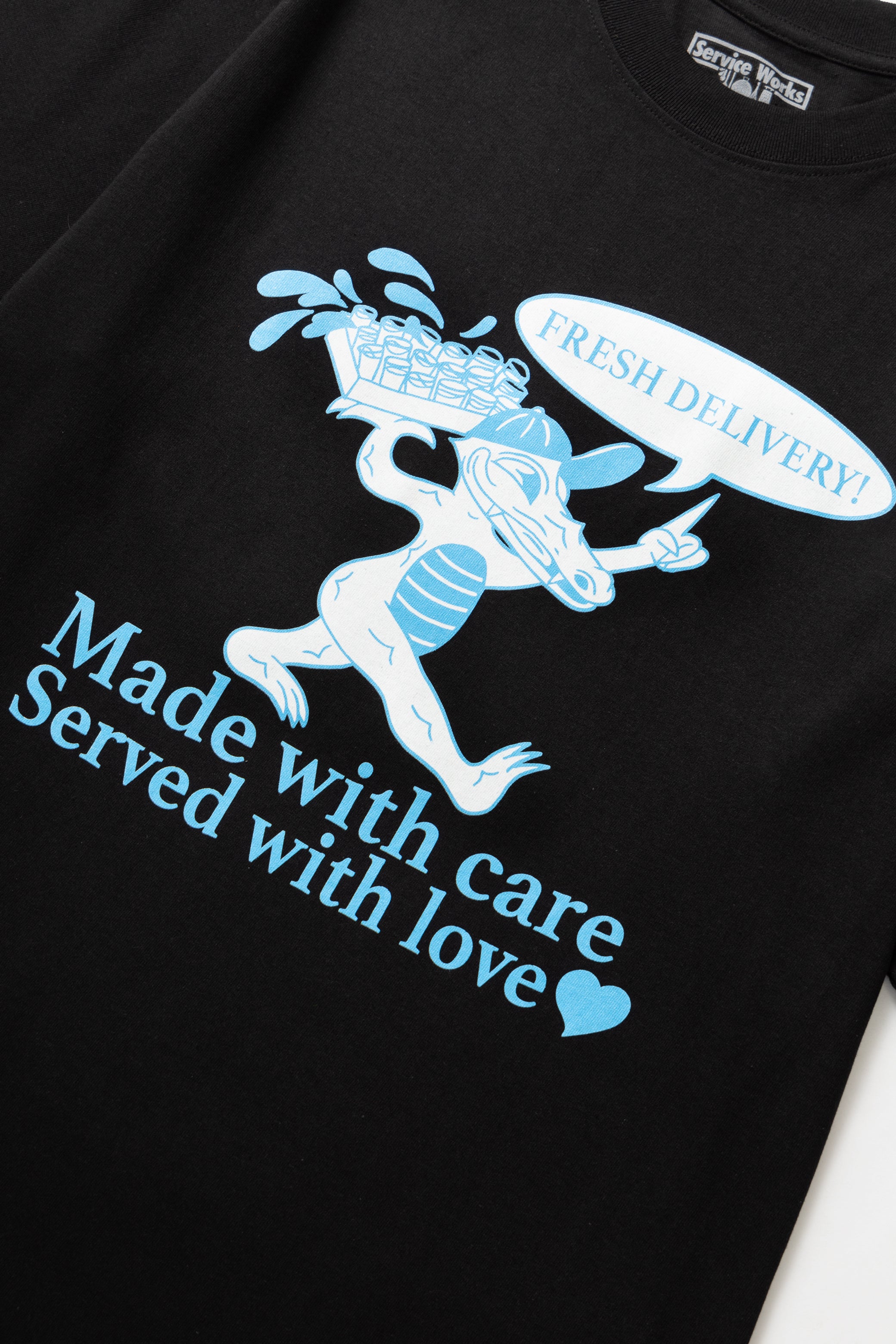 DEYA x Service Works Fresh Delivery Tee - Black - Design Close Up