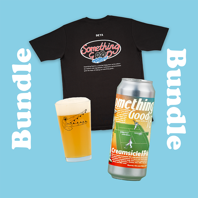 Something Good Bundle inc 1 x Something Good Black T shirt, 1 x 500ml can of DEYA Something Good 18 IPA & 1 x Black Croc Half Pint Glass