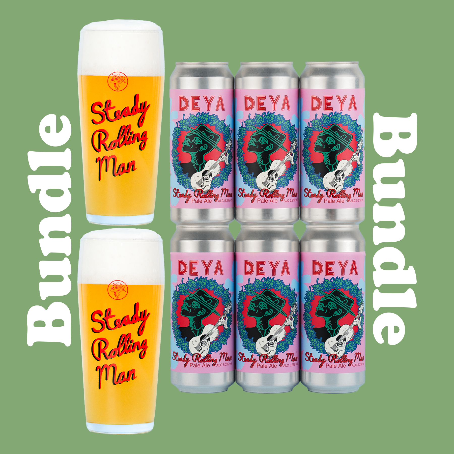 6 PACK & STEADY PINT GLASSES BUNDLE - STEADY ROLLING MAN - 5.2% - PALE ALE