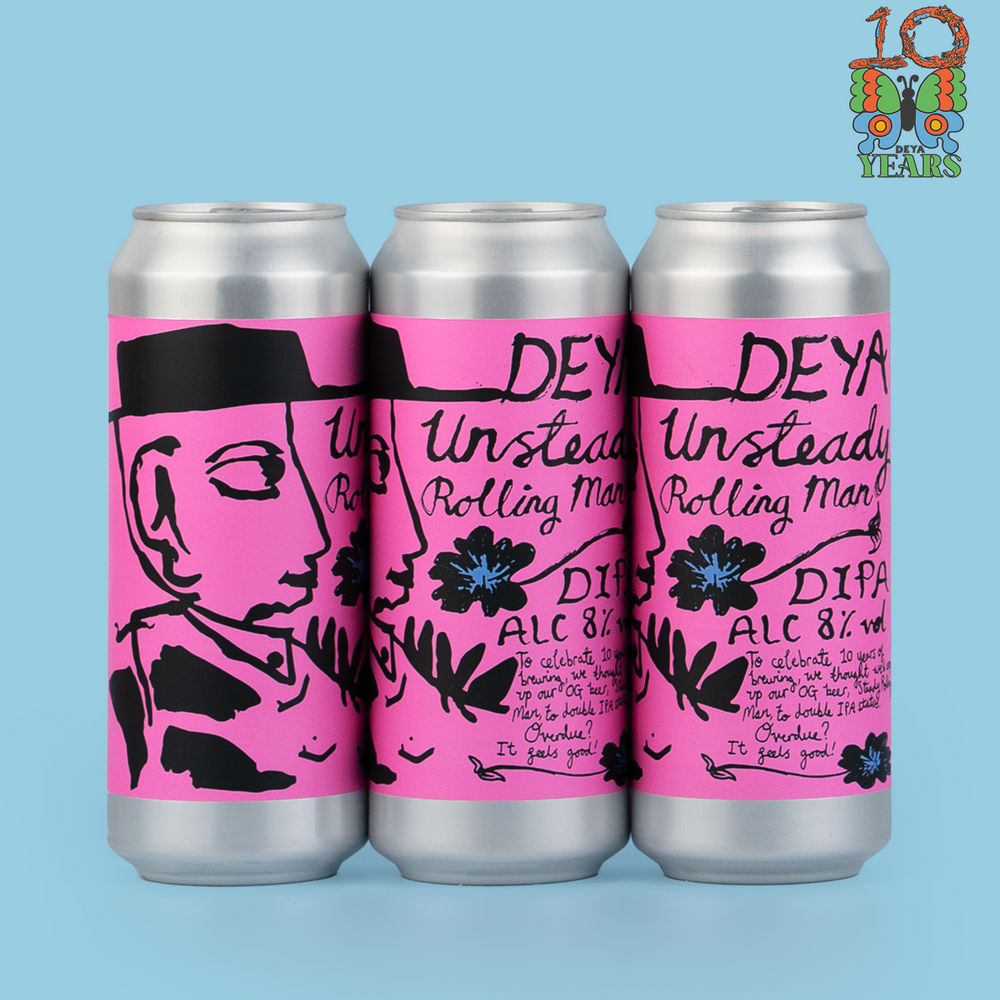 3 x 500ml can of DEYA Unsteady Rolling man DIPA