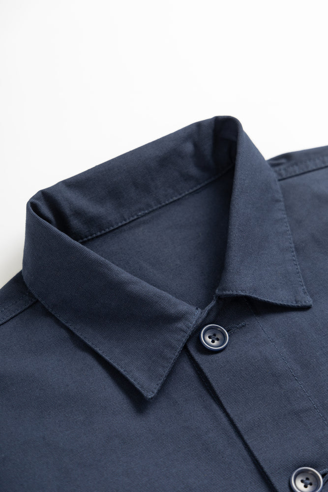DEYA x Service Works Navy Blue BOH Coverall Jacket - close up collar