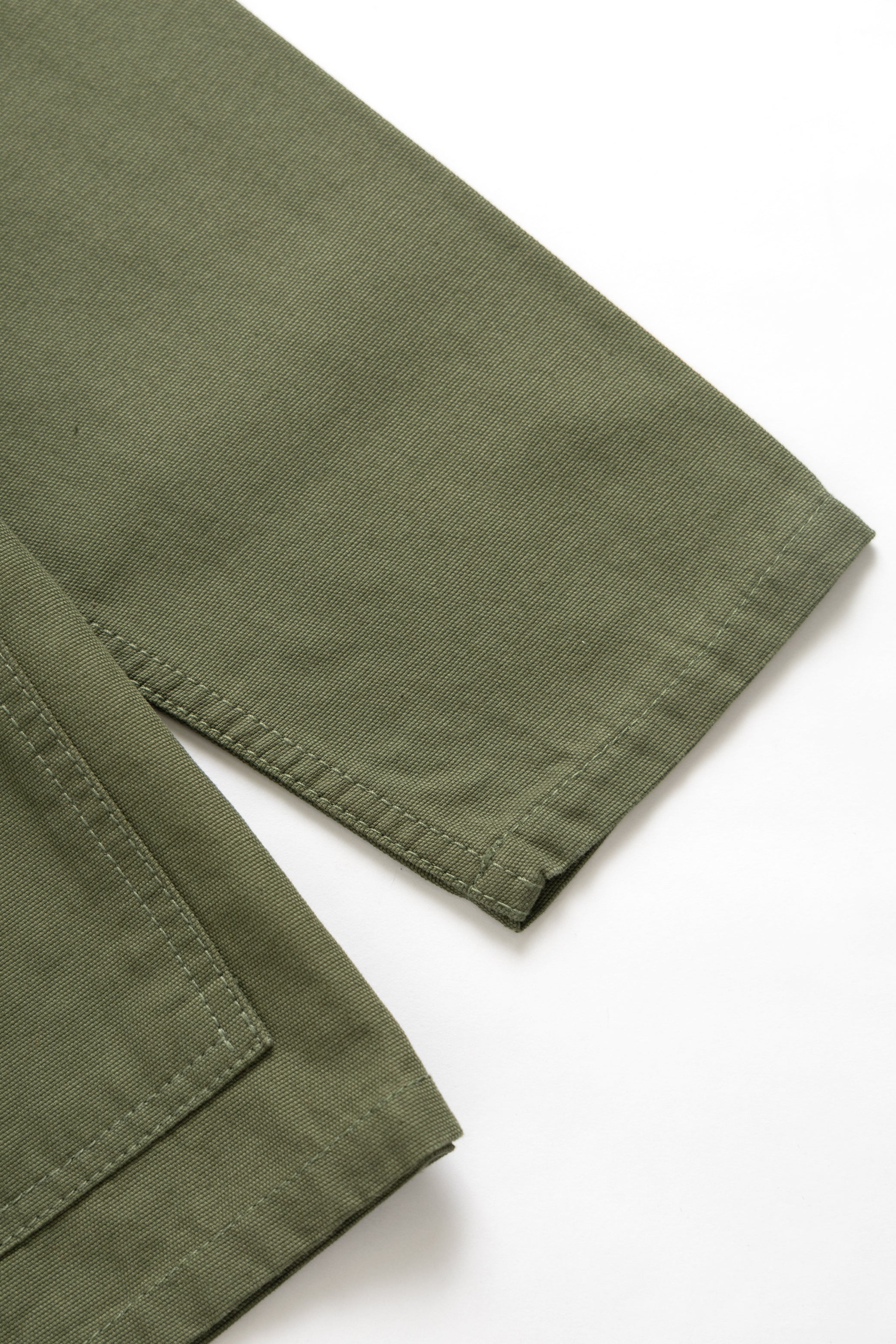 DEYA x Service Works Olive Green FOH Coverall Jacket - close up Sleeve