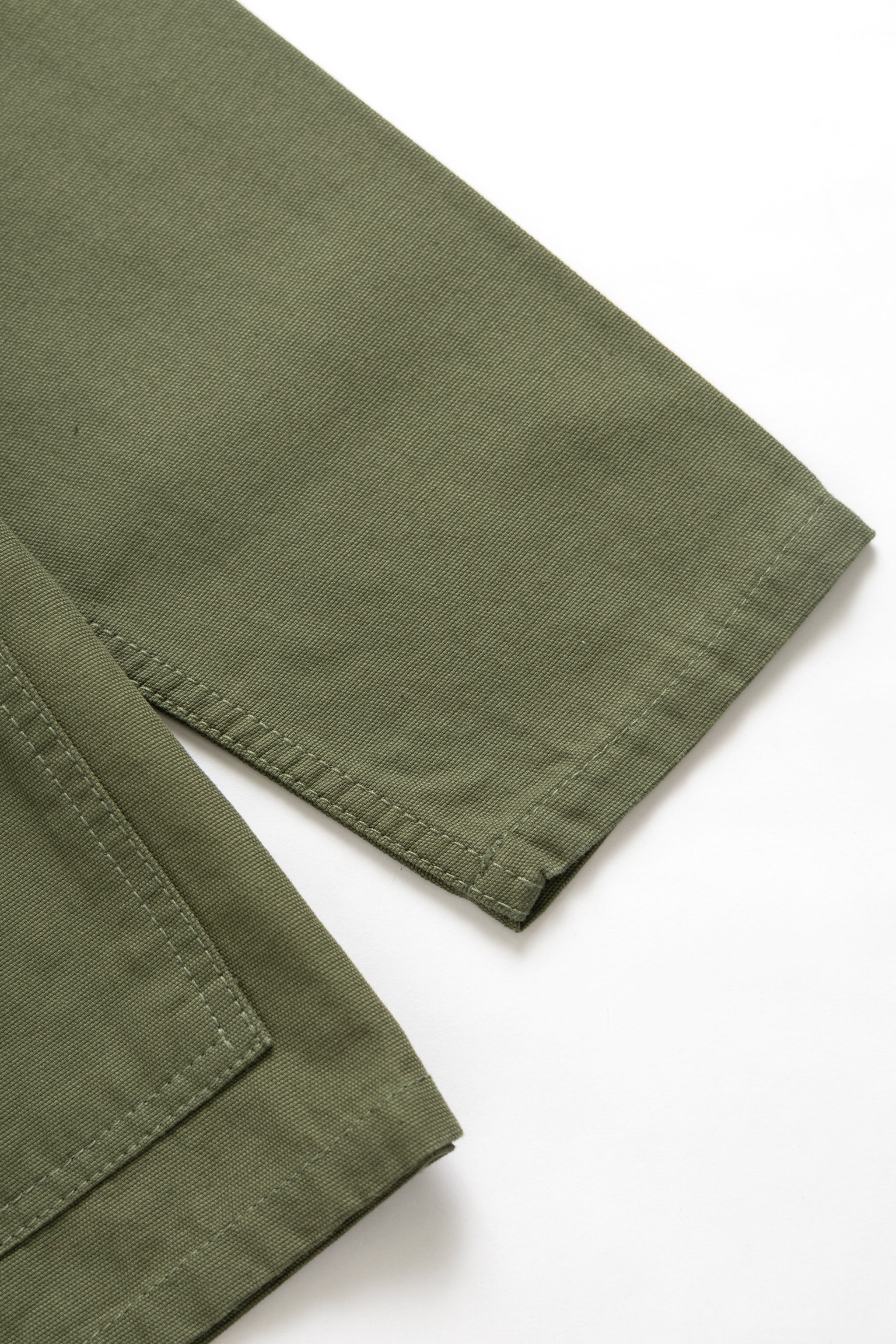 DEYA x Service Works Olive Green FOH Coverall Jacket - close up Sleeve