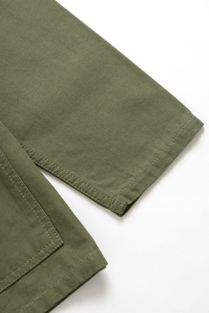 DEYA x Service Works Olive Green FOH Coverall Jacket - close up Sleeve