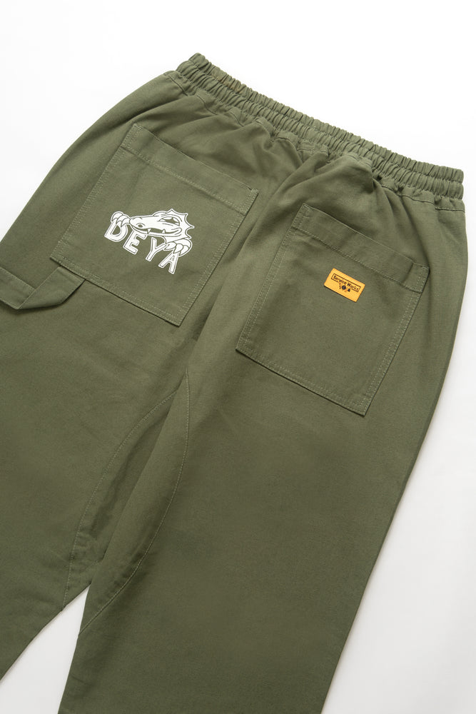 DEYA x Service Works Olive Green FOH Pants - back close up